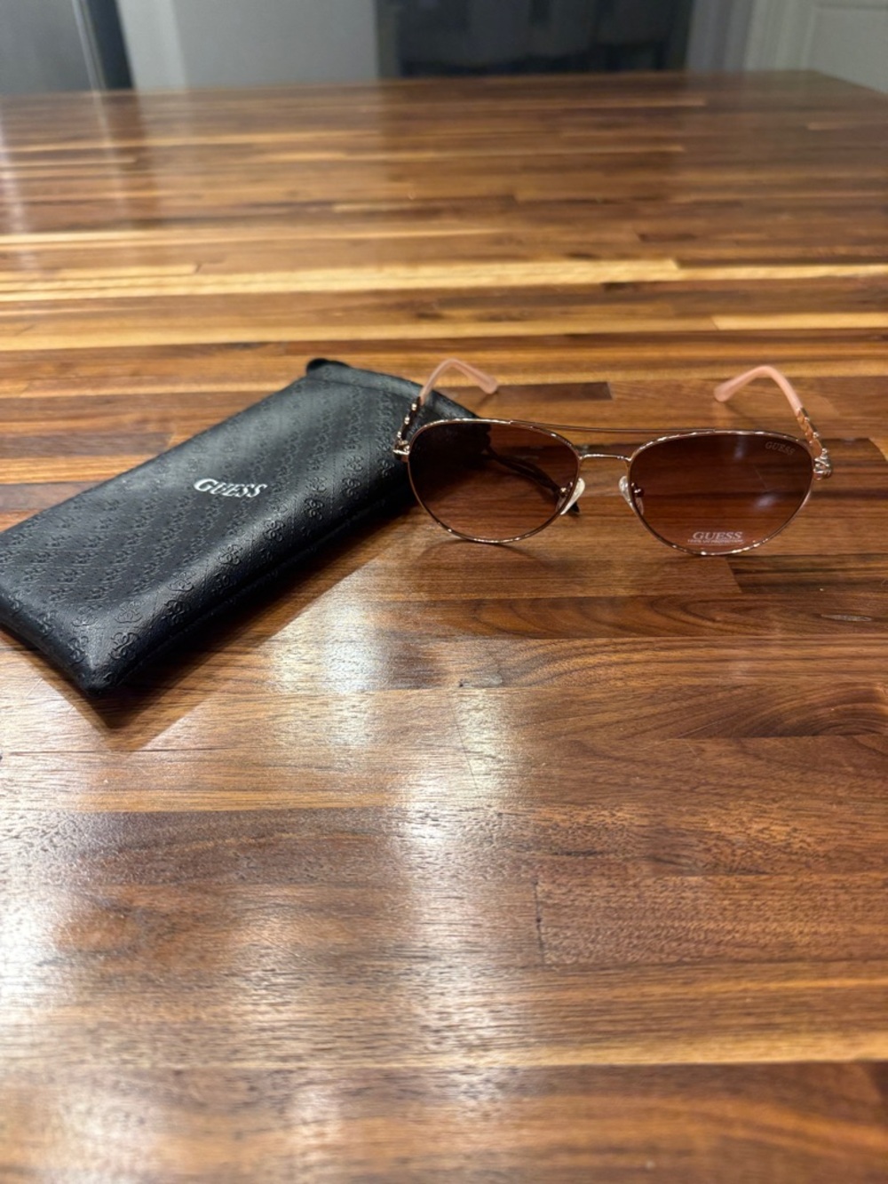 GUESS Rose Gold Frame Sunglasses with Brown Tint